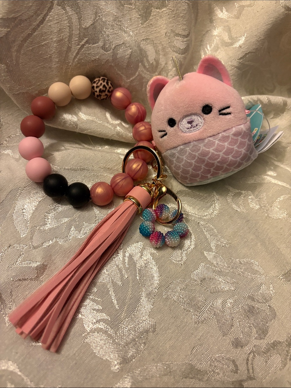 Handmade 15mm Silicone Wristlet & Authentic NWT Squishmallows Nina Clip Set
